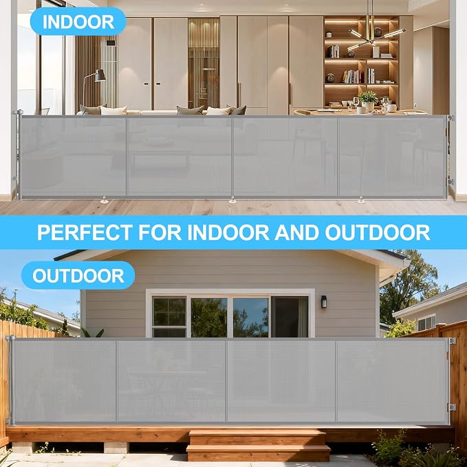 196 Inch Retractable Baby Gates Extra Wide, 41 Inch Reinforced Extra Tall Gate for Large Openings, Mesh Safety Gate for Kids Pets, Retractable Dog Gate for Pool Garages Doorway Indoor Outdoor, Gray