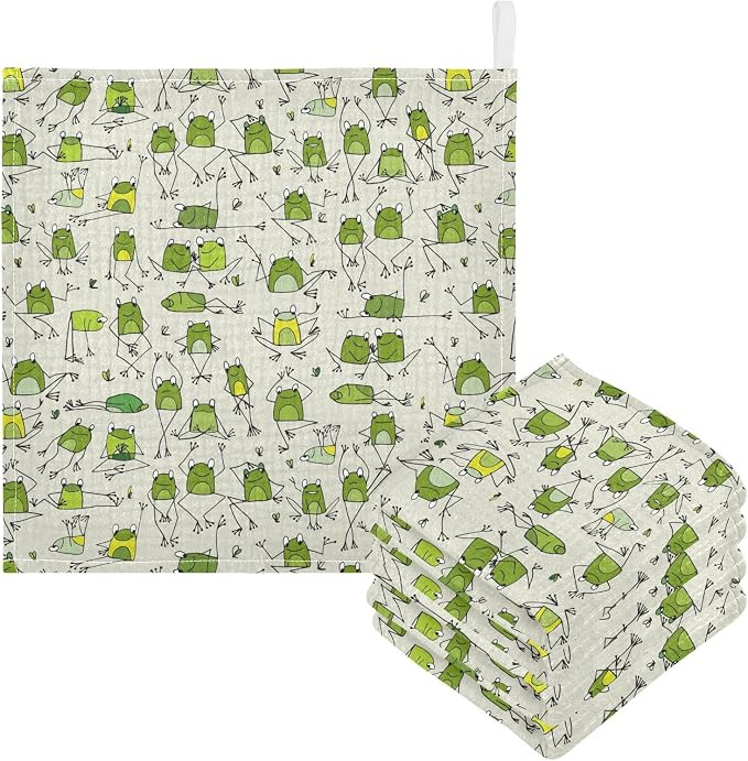 vvfelixl Baby Cotton Washcloths Funny Frogs Infants Bath Towel for Unisex Face Towels for Newborn, Natural Baby Wipes Delicate Skin, 11.8 X 11.8 inch, one sizex5