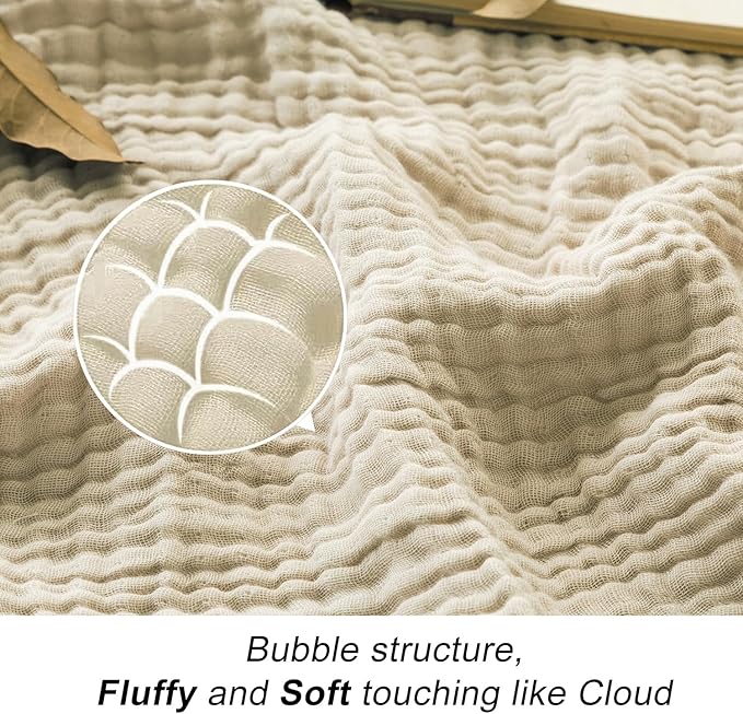EMME Cotton Throw Blanket for Couch Soft Muslin Blankets 50"x60" Lightweight Breathable Blanket Beige All Season Gauze Blanket