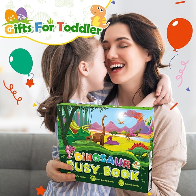 MDINGTD Dinosaur Toys for Kids 3-5, My Preschool Busy Book Montessori Toys for 3 4 5 6 7 Year Old Boys Girls Preschool Learning Homeschool Activities Birthday Gifts for Kids Ages 2-4 5-7