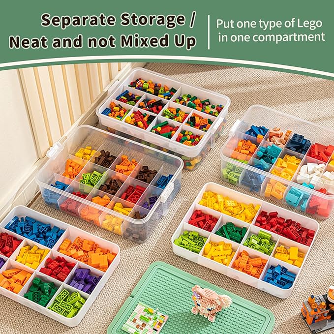 joyingbaby Toys Storage Organizer Bins for Lego Stackable Toys Organizer Lego Building Block Storage (Green, 3 layers)