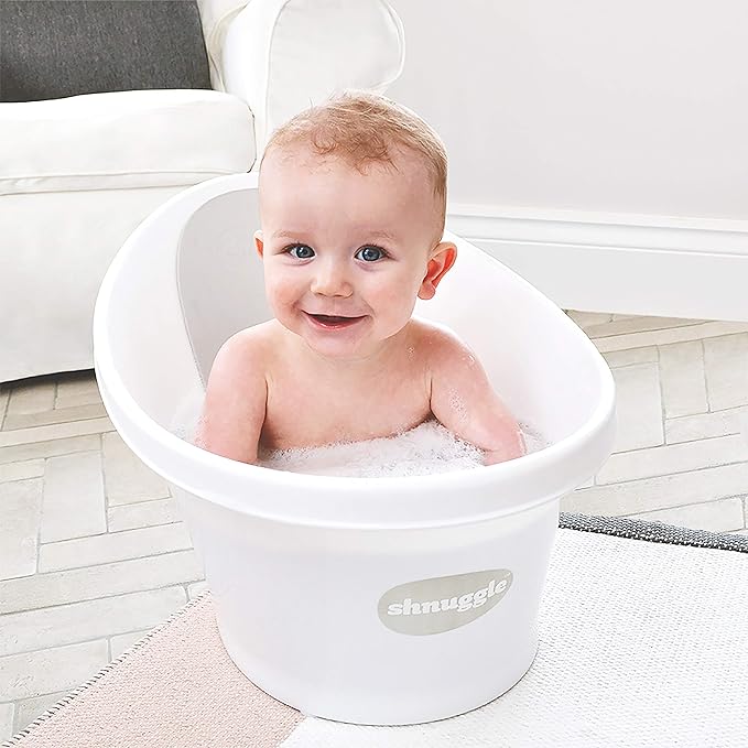Shnuggle Newborn Baby Bath | Built in Support Bump and Soft Backrest | Suitable from Newborn | Bath Seat Support Includes Plug | Blossom Pink
