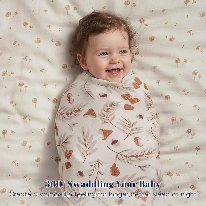 PHF Muslin Swaddle Blankets for Newborn, Large 47x 47 Inches 4 Pack Organic Soft Breathable Receiving Blankets, Skin-Friendly Muslin Baby Swaddles, Baby Essentials Shower Gifts, Leaf & Floral