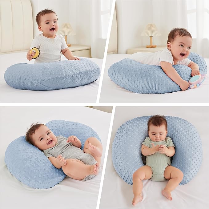 Nursing Pillow for Bottle and Breastfeeding, Ergonomic Comfort Nursing Essentials for Mom and Baby, Feeding Support Pillow with Removable Cover, Easier and Healthier Nursing (Blue)