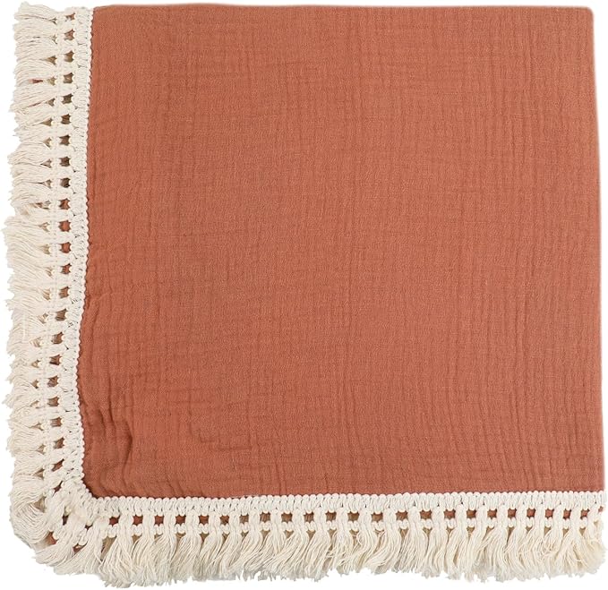 Baby Lovey - Cotton Muslin Security Blanket with Tassel for Newborns Elephant Lovey for Babies Soft Nursing Cover Breathable Nursery Decor, 47"x47" (Brown)
