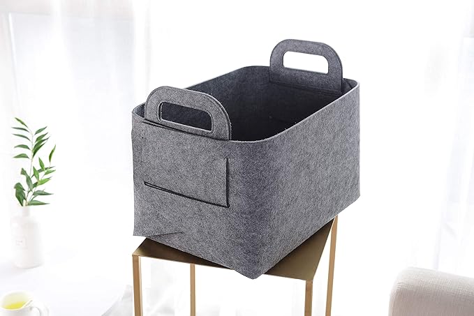 Minoisome Storage Basket Felt Storage Bin Collapsible& Convenient Box Organizer with Carry Handles for Office Bedroom Closet Babies Nursery Toys Laundry (Grey, 17.9inch（L）Ã?2.2inch（W）Ã?1.6inch（Hï¼?