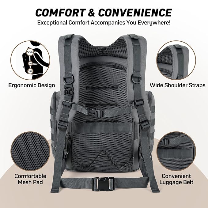 SHARKMOUTH Diaper Bag with Changing Pad - Large Military Baby Diaper Backpack for Hiking Travel Camping - Army Style for Men Active Dad Gray