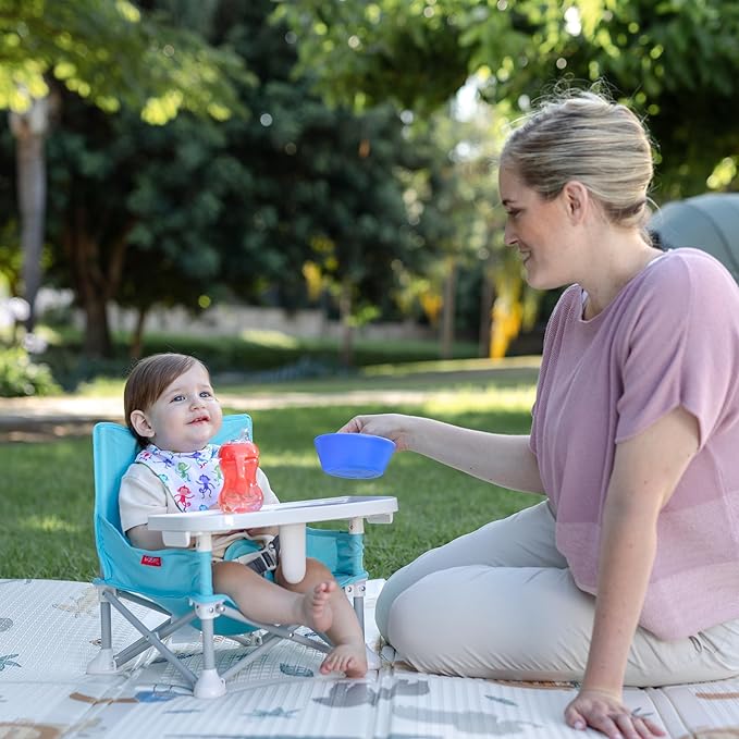 Nuby Pop-Up Booster Seat with Removable Tray - 6+ Months - Portable Booster Seat for Floor for Indoor/Outdoor Use - 3-Point Safety Adjustable Straps - Summer Travel Essentials - Fun Faces