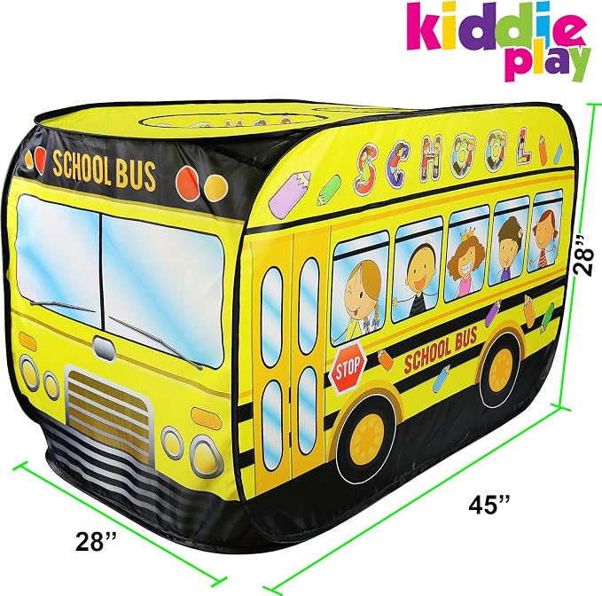 Kiddie Play School Bus Pop Up Play Tent for Kids Boys & Girls Indoor Outdoor Playhouse Toy