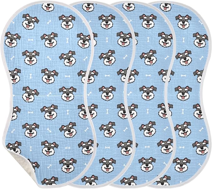 vvfelixl Baby Burp Cloths Miniature Schnauzer Dog Heads Baby Newborn Cotton Burping Cloths Set Baby Washcloths 4 Pack