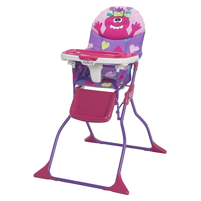 Cosco Kids Folding High Chair for Babies and Toddlers (from 6 Months to 50 lbs) Simple Fold Deluxe with 3-Position Tray, Portable High Chair, Monster Shelley