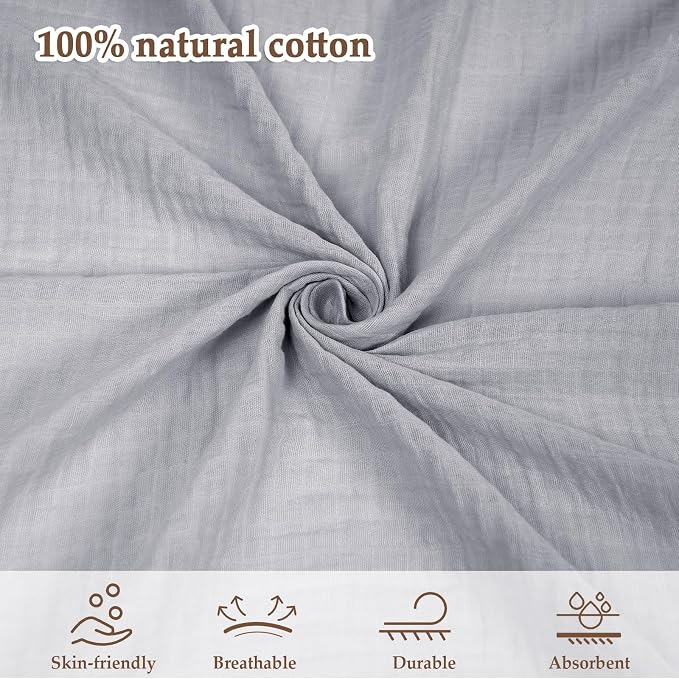 david's kids 4 Pack Baby Muslin Swaddle Blankets 47" x 47", 100% Cotton Swaddling Blankets Wrap for Boys Girls, Ultra Soft Breathable Receiving Blanket, New Born Essentials, Grey&Brown&Ginger&Blue