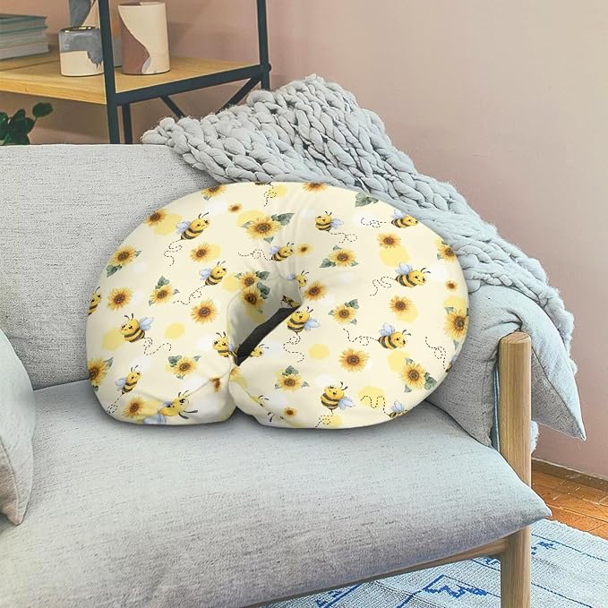 Sunflower Bee Nursing Pillow and Positioner Detachable Newborn Original Breastfeeding Slipcover Case Soft Head Support Protector Cushion Essential with Hidden Zipper Easy Care