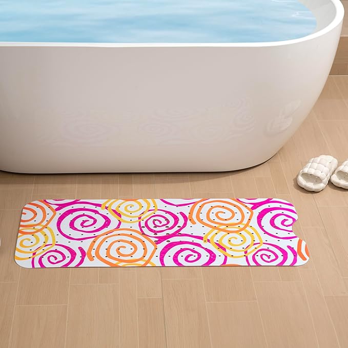 YINENN Bath and Shower Safety Mats 40x16 inch, Non Slip with Suction Cups for Bathroom Stall and Tub Floor, Extra Large and Machine Washable, Drain Holes Keep Bathtub Clean, Colored Circles