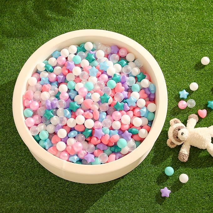 TRENDPLAY Ball Pit Balls Star and Heart Shapes for Toddlers - 50 100 200 500 Count Plastic Balls for Ball Pit Fun and Play