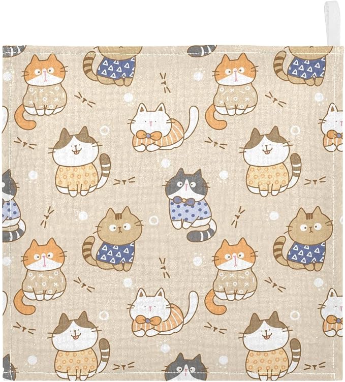 vvfelixl Baby Muslin Washcloths Cute Cats Baby Burp Cloths Cotton Baby Face Towel for Newborn Infants Boy Girl Soft and Absorbent 11.8 X 11.8 in, 3 Pack