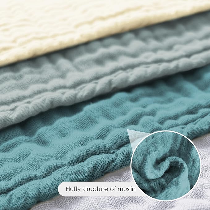 12 Pack Muslin Burp Cloths - Large 20" x 10", Ultra Absorbent 100% Cotton for Baby Drool and Messes - Soft, Gentle Baby Burp Rag for Boys & Girls -Ivory, Slate, Emerald Series