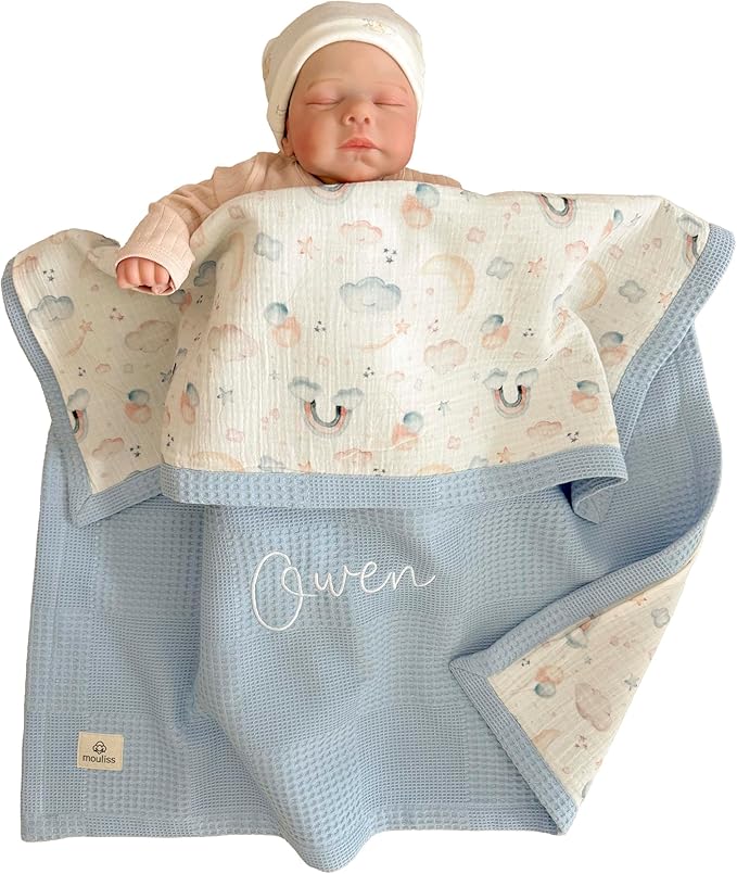 Mouliss Personalized Baby Blanket with Name ??Handmade 100% Organic Cotton Newborn Gift | Custom Knit Blanket for Boys, Girls, Kids & Baby Showers