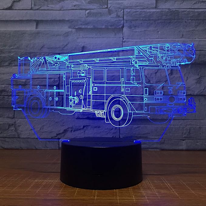 Creative 3D Fire Truck Night Light 16 Colors Changing USB Power Remote Control Touch Switch Decor Lamp Optical Illusion Lamp LED Table Desk Lamps
