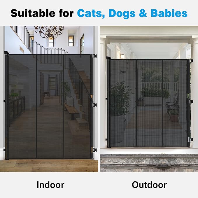 Reinforced 72" Extra Tall Cat Gate for Doorway, Jump-Resistant & Prevent Crawling Underneath Safety Retractable Baby Gates, Fits 0-55" Width Indoor Retractable Dog Gate, Barrier, Screen & Fence