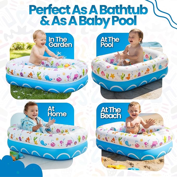 Mommy's Helper | Inflatable Under The Sea Baby Bathtub, Collapsible Safe Baby Bath Tub with Anti-Sliding Saddle Horn Seat, Must Have Travel Toddler Bath, Portable Bathtub Recommended Months 3 to 15