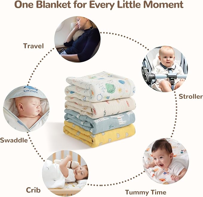 NTBAY Muslin Toddler Blanket, 4-Layer, 30x40 Soft and Breathable Receiving Blanket for Newborns and Infants, Crib Stroller Travel Use, Striped Dog