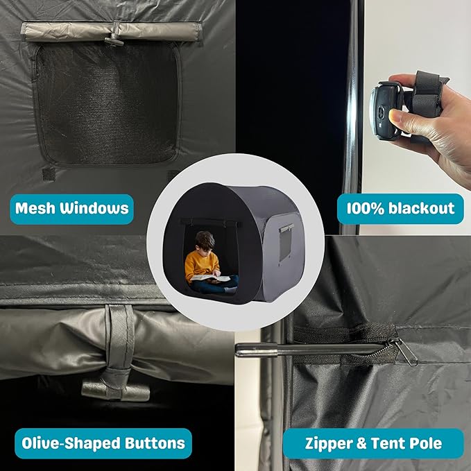 Sensory Tent for Kids with Autism - CPC Certification Sensory Calm Corner Helps ADHD, SPD Children Relax, Reduce Anxiety - Portable Pop-up Blackout Hideout Play Tent Toys Add Windows