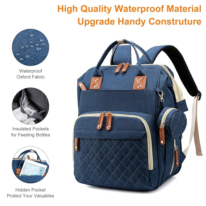 Awanhe Baby Diaper Bag Backpack with Changing Station, Waterproof Bags for Boys & Girls, USB Charging Port, Blue