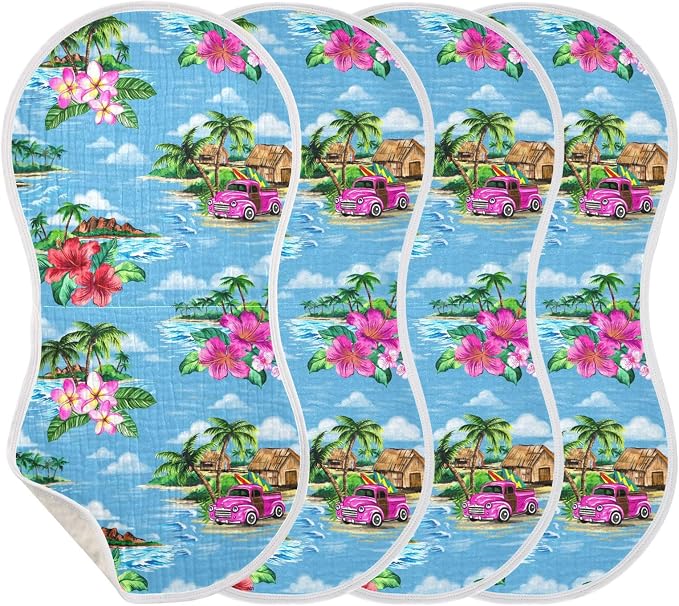 Muslin Burp Cloths for Baby Boys and Girls - 1-Pack Ultra Absorbent Vintage Hawaiian Tropical Muslin Washcloths, Newborn Towel, Milk Spit Up Rags, Burp Cloth Bib for Unisex, 22 x 11 Inch