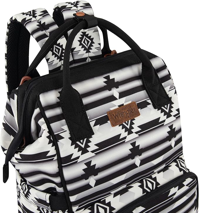 Wrangler Aztec Backpack Organized Daypack Travel Baby Bag with Stroller Strap and Side Bottle Pockets WG2204-9110BK