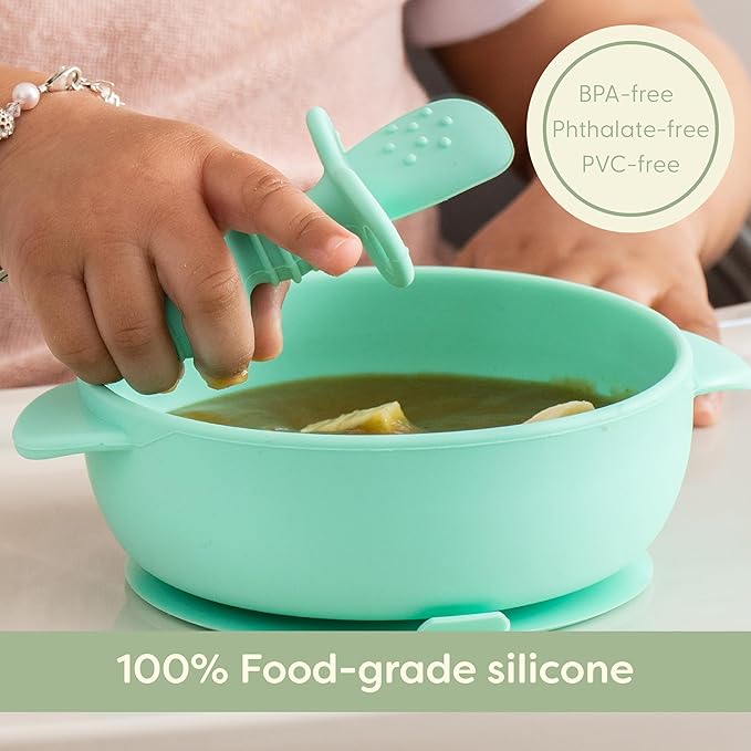 UpwardBaby Silicone Baby Spoons Self Feeding 6 Months - Feeding Essentials, Baby Led Weaning Supplies, BPA Free, Chewable Toddler Utensils with Anti Choke Barrier