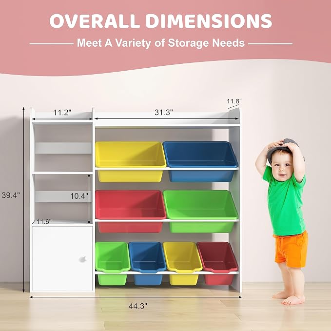 Xilingol Kids Toy Storage Organizer, 4-Tier Toy Organizers W/8 Removable Storage Bins, Kid Bookshelf and Toy Storage for Study Room, Bedroom, Kids Room, Classroom, Nursery