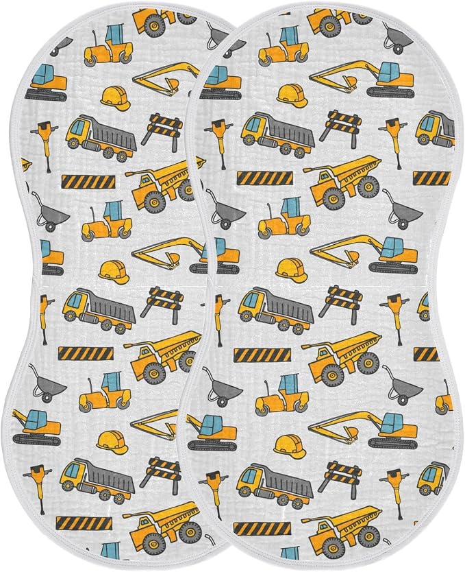 vvfelixl Muslin Burp Cloths Construction Truck Pattern Baby Washcloths for Baby Girl Boys 2 Pack