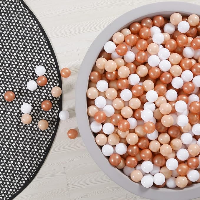 GOGOSO Ball Pit Balls for Toddler, Baby Plastic Playballs Kids Soft Pastel Pelotas Non-Toxic BPA-Free,Beige+Gold+White,100 Balls