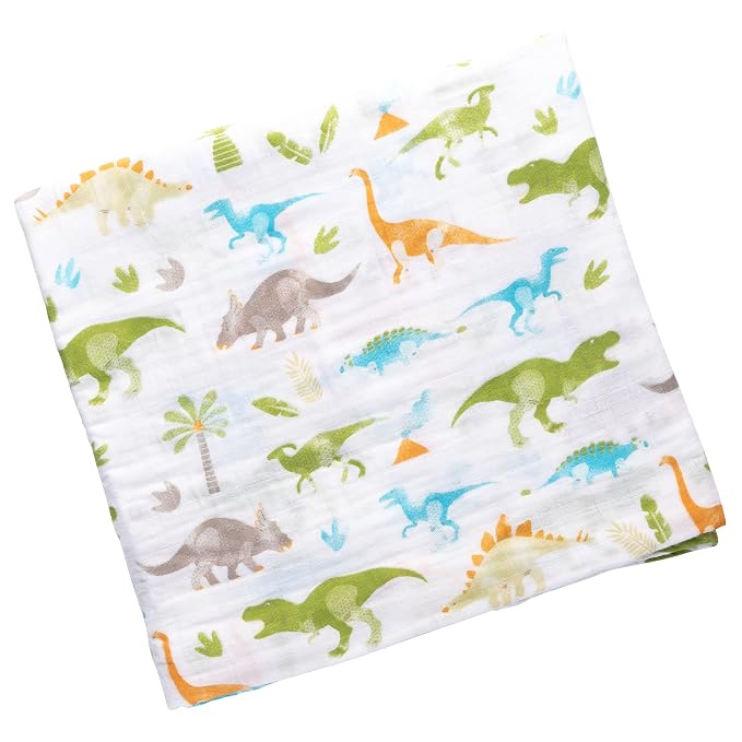 Stephen Joseph, Muslin Swaddle Blanket for Baby Girls and Boys, Newborn Receiving Blanket for Swaddling, 100% Cotton Baby Swaddle Wrap, Receiving Swaddle Wrap, 47 x 47 inches, Dino