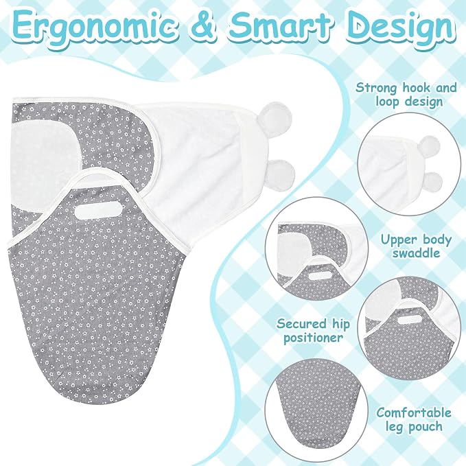 Ramede 6 Pack Swaddle Blanket with Hats for Baby Girl Boy 100% Cotton Swaddles 0-3 Months, Adjustable Breathable Skin Friendly Receiving Blanket Wrap, Essential for Newborns(Groovy,Grey)