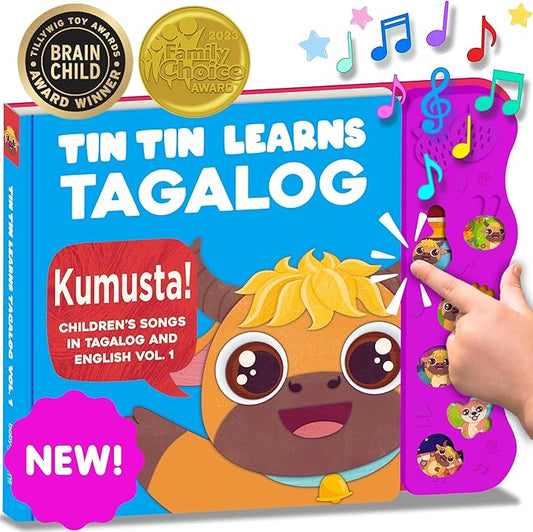Vol. 1 ??Interactive Sound Board Book for Toddlers 1-3, Bilingual English & Filipino Songs & Nursery Rhymes, Talking Musical Book, Musical Toy Gift for Babies & Kids