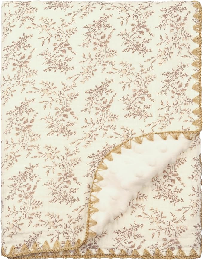 Baby Blanket 40x40 Inches,Muslin Cotton and Minky Dotted Double Layer Soft Receiving Blanket for Newborn Toddler,Hibiscus
