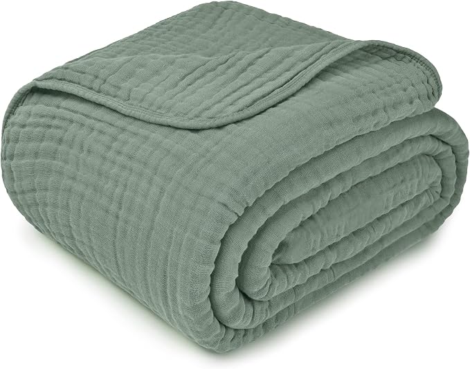 Comfy Cubs Muslin Blanket for Adults King 108" x 90" - 6 Layer Soft, Breathable & Lightweight Muslin Adult Blanket - Machine Washable & Designed in The US Bedding for All Seasons - Fern