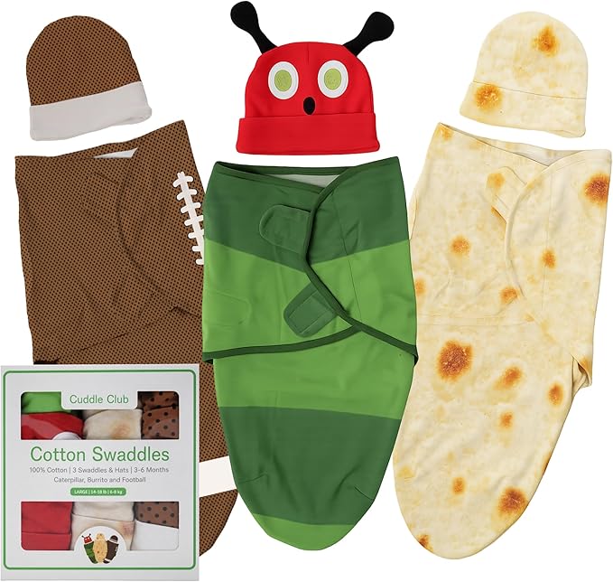 Cuddle Club Swaddles for Newborns - Baby Swaddle Blanket for Boys & Girls - Adjustable Hook-and-Loop Cotton Wrap for Newborn 0-3 & 3-6 Months with hat