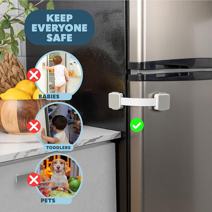 Todays Kids Child Safety Locks 4-Pk. Child Locks for Cabinets & Drawers, Oven, Refrigerator, Toilet, Doors, Adjustable & Secure Baby Locks, Double Lock Option, Easy Install Cabinet Locks Baby Proofing
