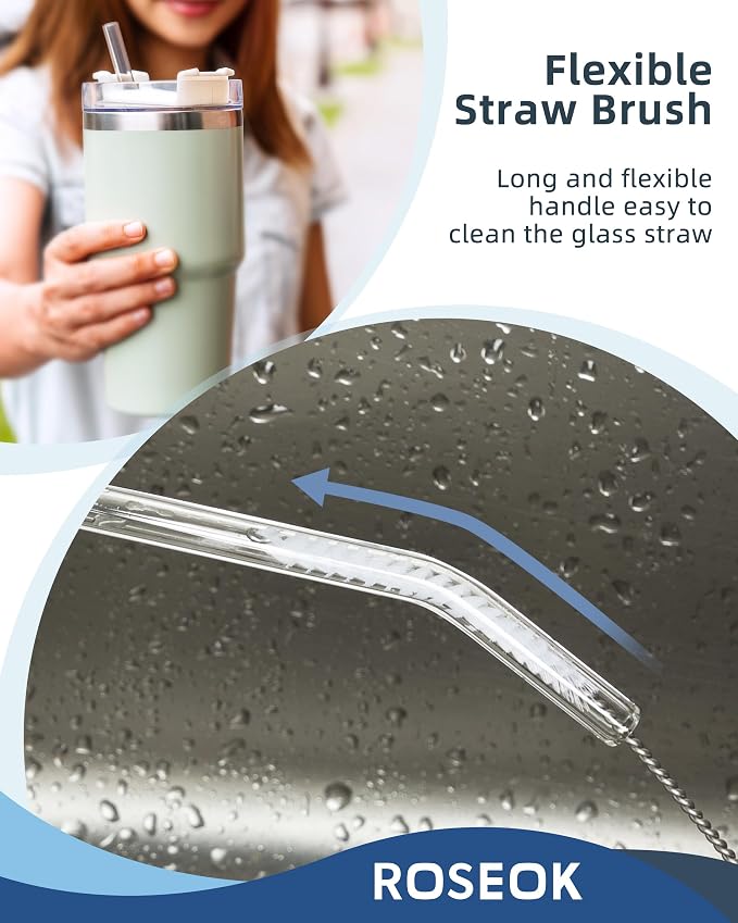 ROSEOK 2in1 Bottle Scrubbing Brush with Straw Brush has Long and Comfortable Handle, Cleaning Glass, Sports Bottle, Coffee Mug,2 Pack, Grayish Blue