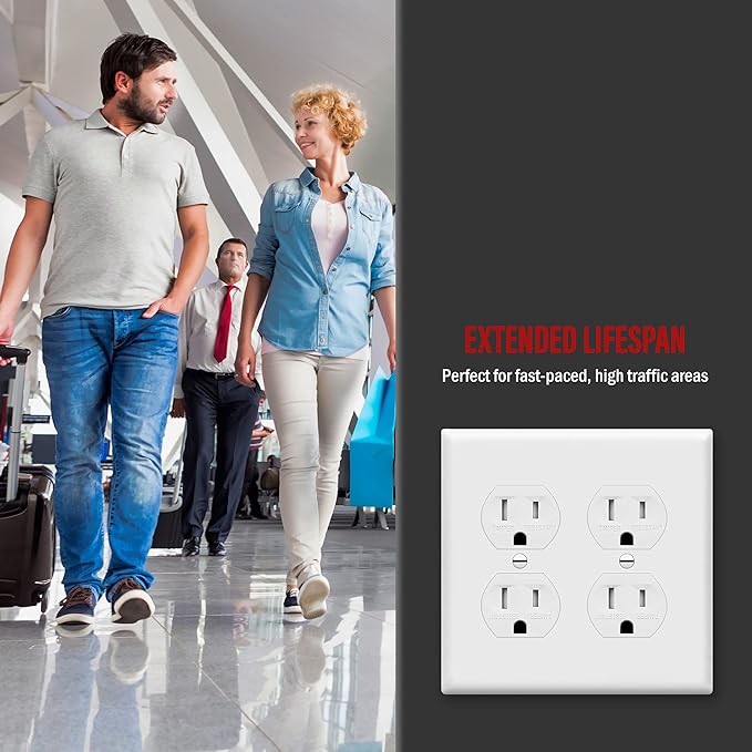 Enerlites 8822-W Duplex Receptacle Outlet Wall Plate, Standard Size 2-Gang, Polycarbonate Thermoplastic, White (Pack of 2)