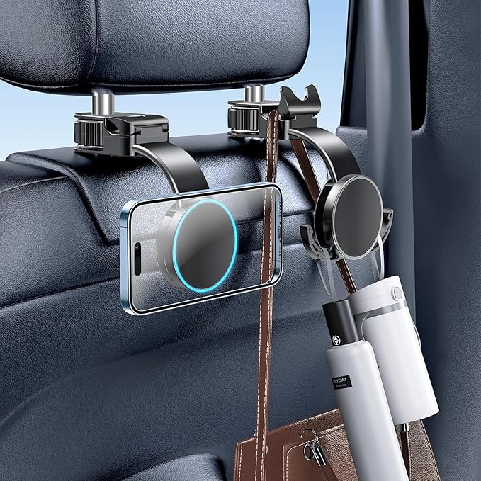 Magsafe Phone Holder for Backseat, Hideable Storage Key Bag & Bendable Strong Magnetic Seat Phone Holder for Kids iPhone 15 Pro Max