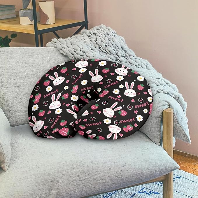 Strawberry Rabbit Nursing Pillow Cover, Washable & Breathable Nursing Pillow Case for Newborn Breastfeeding Pillow Slipcover for Baby Boys & Girls