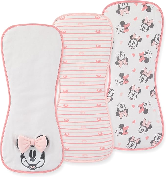 Disney Baby Minnie Mouse Burp Cloths 3 Pack Soft Absorbent 20" x 10" Leakproof Burping Rags for Newborn and Infants