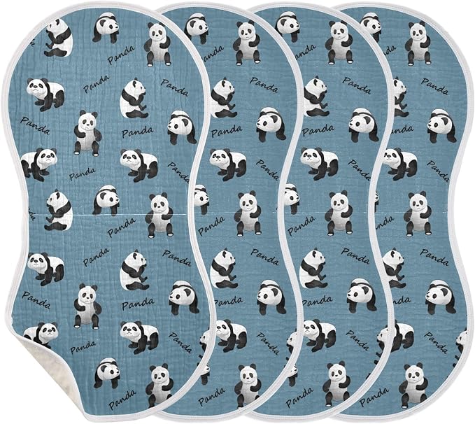 Muslin Burp Cloths for Baby Boys and Girls - 4-Pack Ultra Absorbent Cute Panda Muslin Washcloths, Newborn Towel, Milk Spit Up Rags, Burp Cloth Bib for Unisex, 22 x 11 Inch