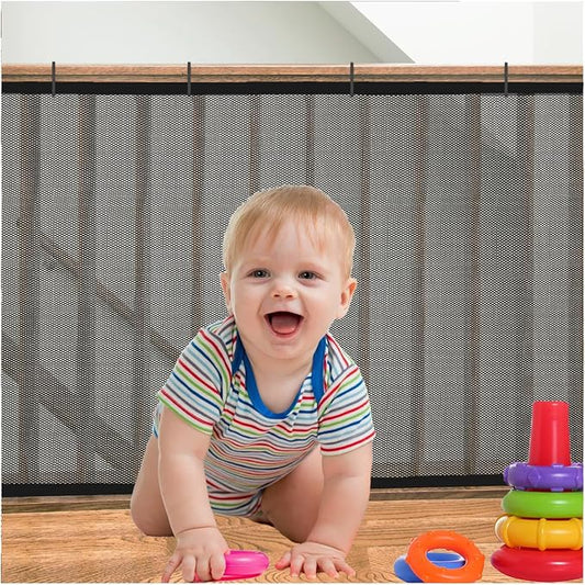 Stair Netting Child Safety Net, Baby Gate for Stairs with No Drilling, Stairway Net, 16.4 ft L x 2.56 ft H, Banister Guard, Balcony Banister Stair Net for Child, Small pet,Toy- Indoor & Outdoor(Black)