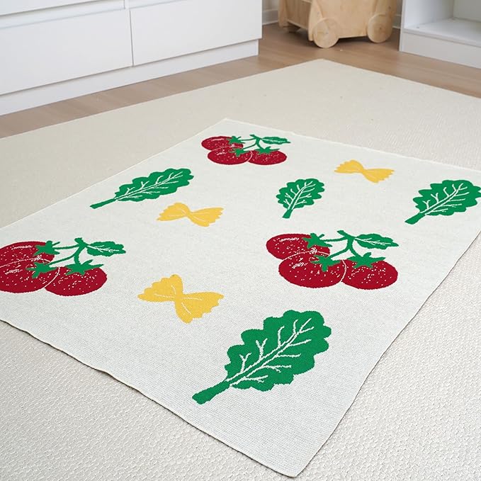 Opewod Cozy 100% Cotton Knitted Baby Blanket, 30"x40" Cute Strawberry & Bow Pattern, Soft Receiving Blanket for Newborns & Toddlers, Ideal for Crib, Stroller & Nursery Decor