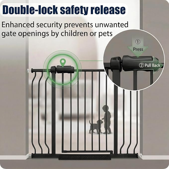 Extra Wide Baby Gate 71.5-76.3" Dog Gate for Doorways, Pressure Mounted No Drill Safety Gate for Kitchen, Hallways, Black Metal Pet Gate for Dogs